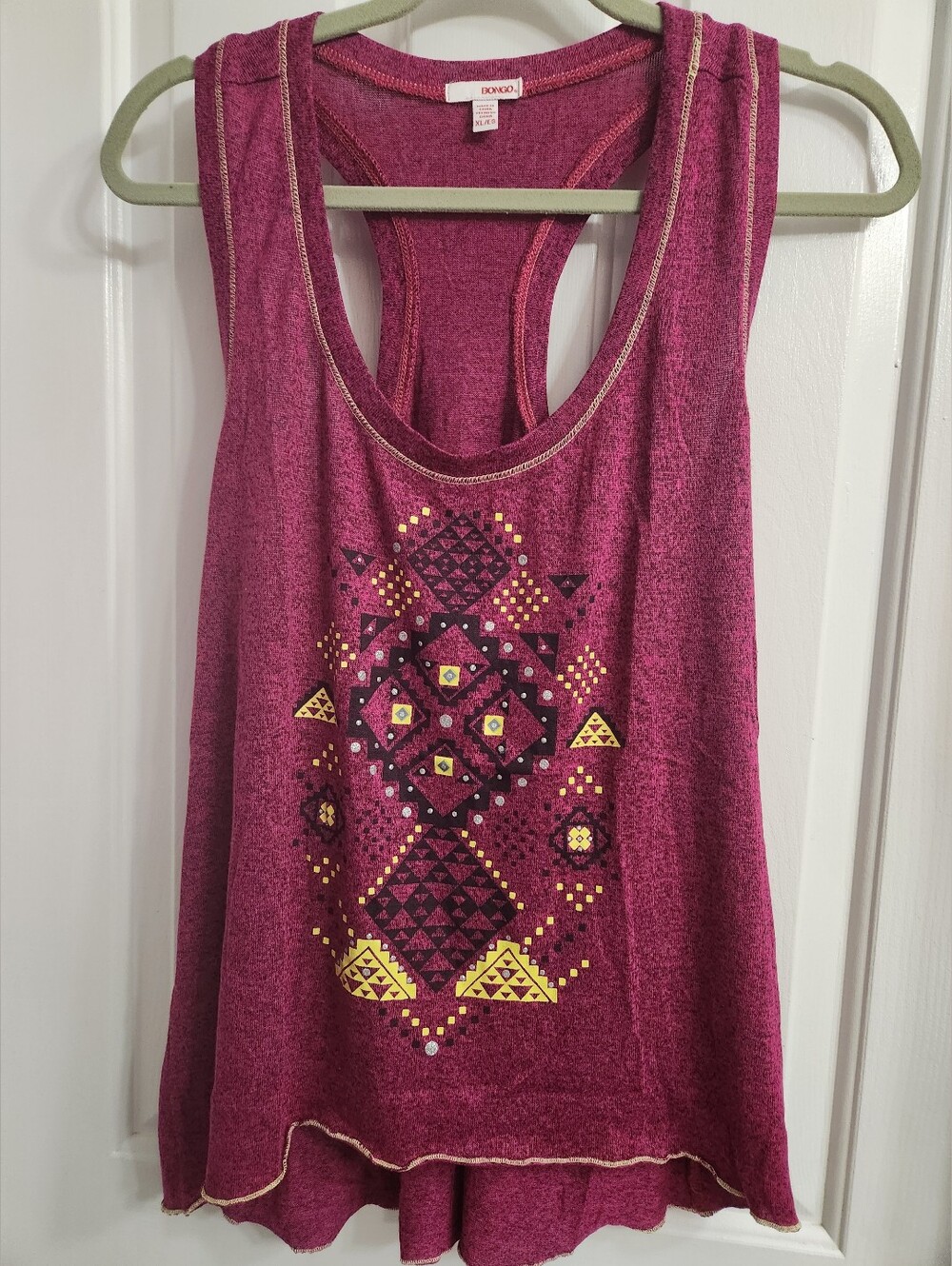 womens Vintage Bongo Tank Top Size XL Racerback Maroon Aztec Graphic Y2K